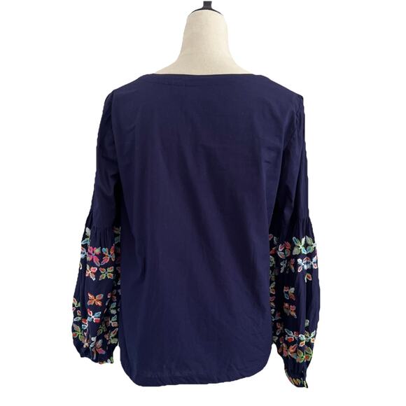 Maeve By Anthropologie Top Womens 6 Blue Sonja Embroidered Blouse Balloon Sleeve - Picture 3 of 11